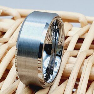 Unisex Tungsten Carbide Ring  with Polished Beveled Edges, W003